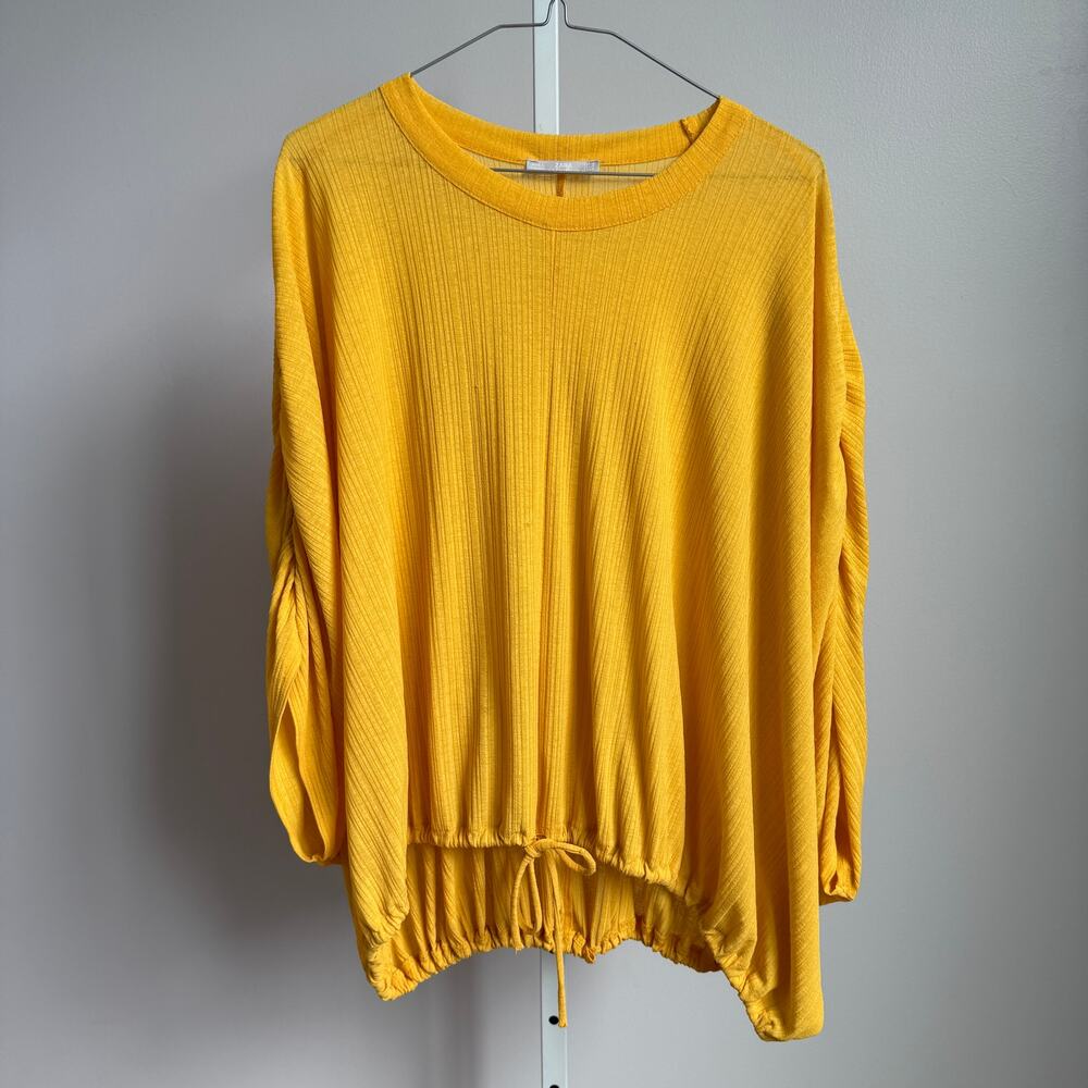 Zara sz L yellow ribbed oversized batwing‎ boho blouse